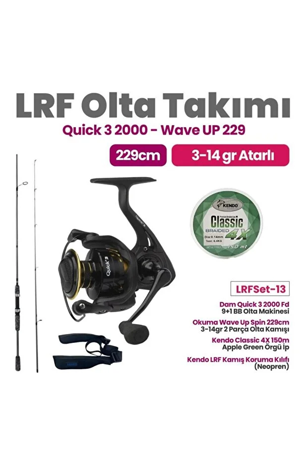 Okuma Dam Quick 3 2000 Fd 9+1 BB Olta Makinesi - Wave Up Spin 229cm 3-14gr 2 Parça Olta Kamışı Lrf S